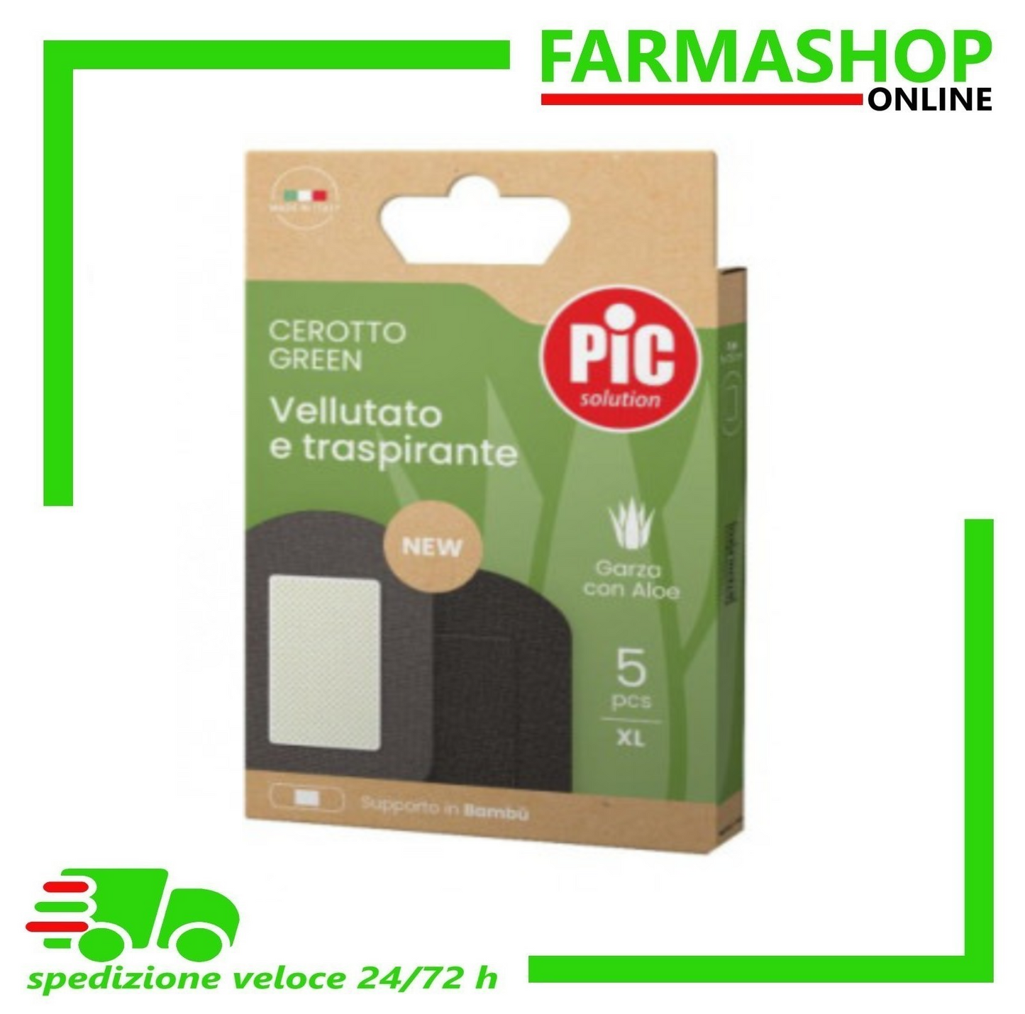 Cerotto Pic Green Bambu' Aloe Sterile 5x7,5 Cm 5 Pezzi