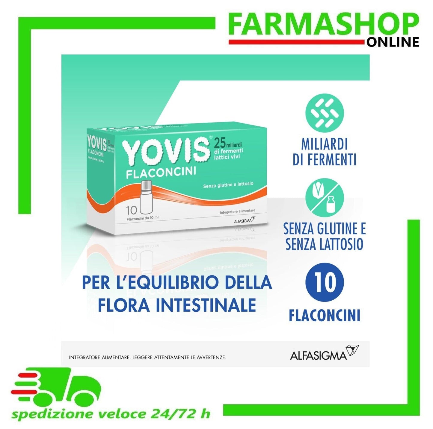 YOVIS 10 FLACONCINI - 25 MILIARDI FERMENTI LATTICI VIVI SENZA GLUTINE E LATTOSIO