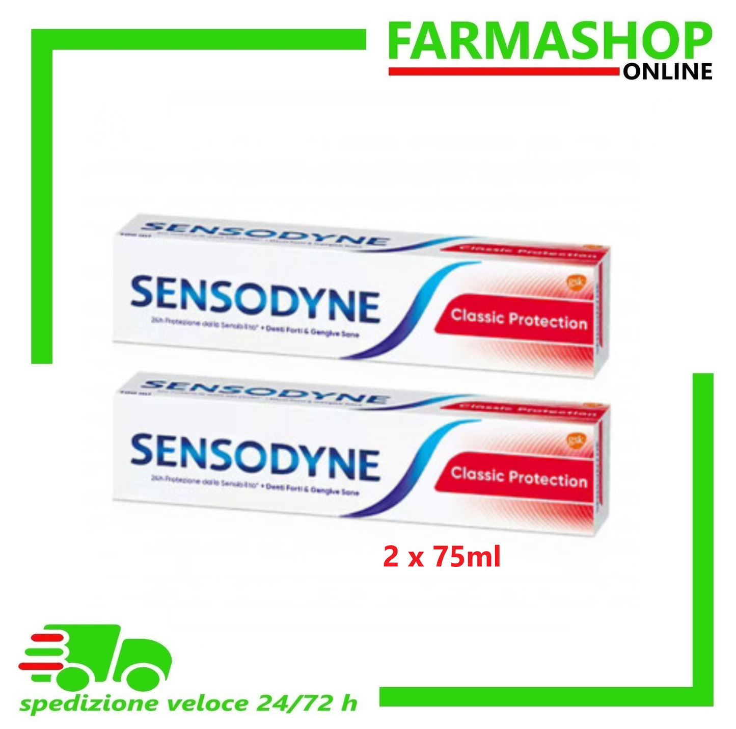 Sensodyne Classic Protection Dentifricio Quotidiano Denti Sensibili con Fluoro Igiene Dentale 2x75ml