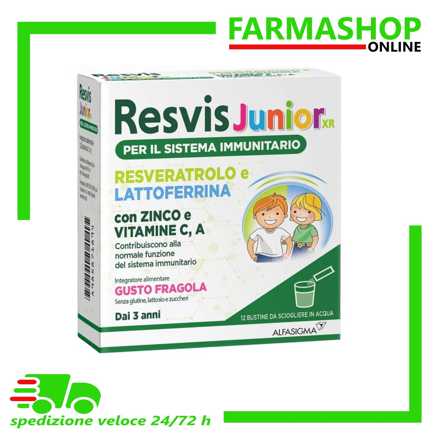 RESVIS JUNIOR XR 12 Bustine Gusto Fragola - Resveratrolo e Lattoferrina