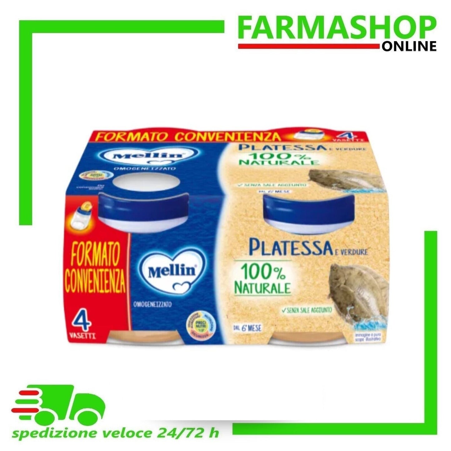 Mellin Omogeneizzato Platessa con verdure Offerta 4vasetti da 80gr